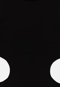 Bodysuit noir à côtes avec des découpes sur les côtés, texture lisse et encolure ronde.