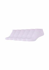 Set di sei calzini alla caviglia di colore rosa chiaro, con una texture morbida e un bordo a coste, progettati per il comfort e l'uso casual.