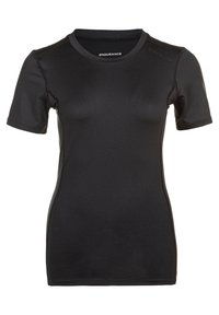 Svart kortärmad träningströja tillverkad av slät, fukttransporterande tyg. Har en rund halsringning och subtila sömdetaljer.