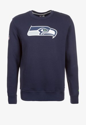 Navy blue sweatshirt in cotton with ribbed cuffs and hem. Features a large white and green Seattle Seahawks logo on the front.