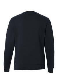 Sudadera azul marino de manga larga, cuello redondo, con puños y dobladillo acanalados. Fabricada con un tejido suave, presenta un diseño limpio y minimalista sin adornos.