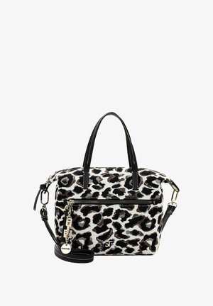 Leopardimustriga käekott, mis on valmistatud kangast mustade kunstnahast aktsentidega. Omab kaht käepidet, eemaldatavat rihma ja esiosal lukuga taskut.