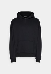 Černá mikina s kapucí vyrobená z bavlny, s přední kapsou, elastickými manžetami a kapucí na šňůrku. Jednoduchý design s volnějším střihem.