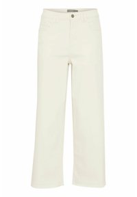 White wide-leg jeans made from cotton denim. Features a front button closure, five pockets, and straight hem with subtle stitching details.
