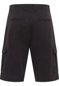 Czarne szorty cargo o luźnym kroju, z dwoma przednimi kieszeniami, dwoma bocznymi kieszeniami i dwiema tylnymi kieszeniami. Wykonane z wytrzymałego materiału.