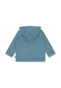 Felpa a righe in blu chiaro e navy. Presenta un cappuccio, maniche lunghe e polsini a coste. Tessuto morbido con fodera interna a contrasto.