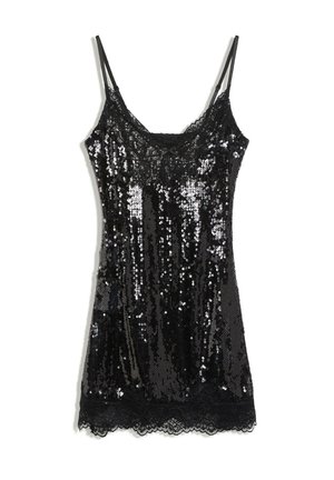Bershka, MINI SEQUIN DRESS WITH LACE DETAIL - Robe de soirée - black