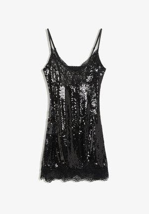 Bershka, MINI SEQUIN DRESS WITH LACE DETAIL - Robe de soirée - black