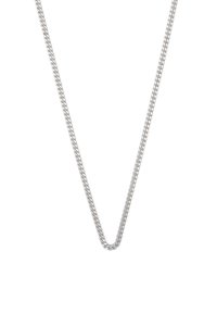 Collier en chaîne en argent avec un design plat et tissé. Présente une finition polie et une forme en V, mettant en avant son esthétique moderne et épurée.