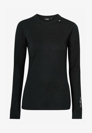 Schwarzes Langarmshirt mit rundem Halsausschnitt, weichem Stoff und tailliertem Schnitt. Inklusive kleiner Logo-Akzent auf der Schulter.