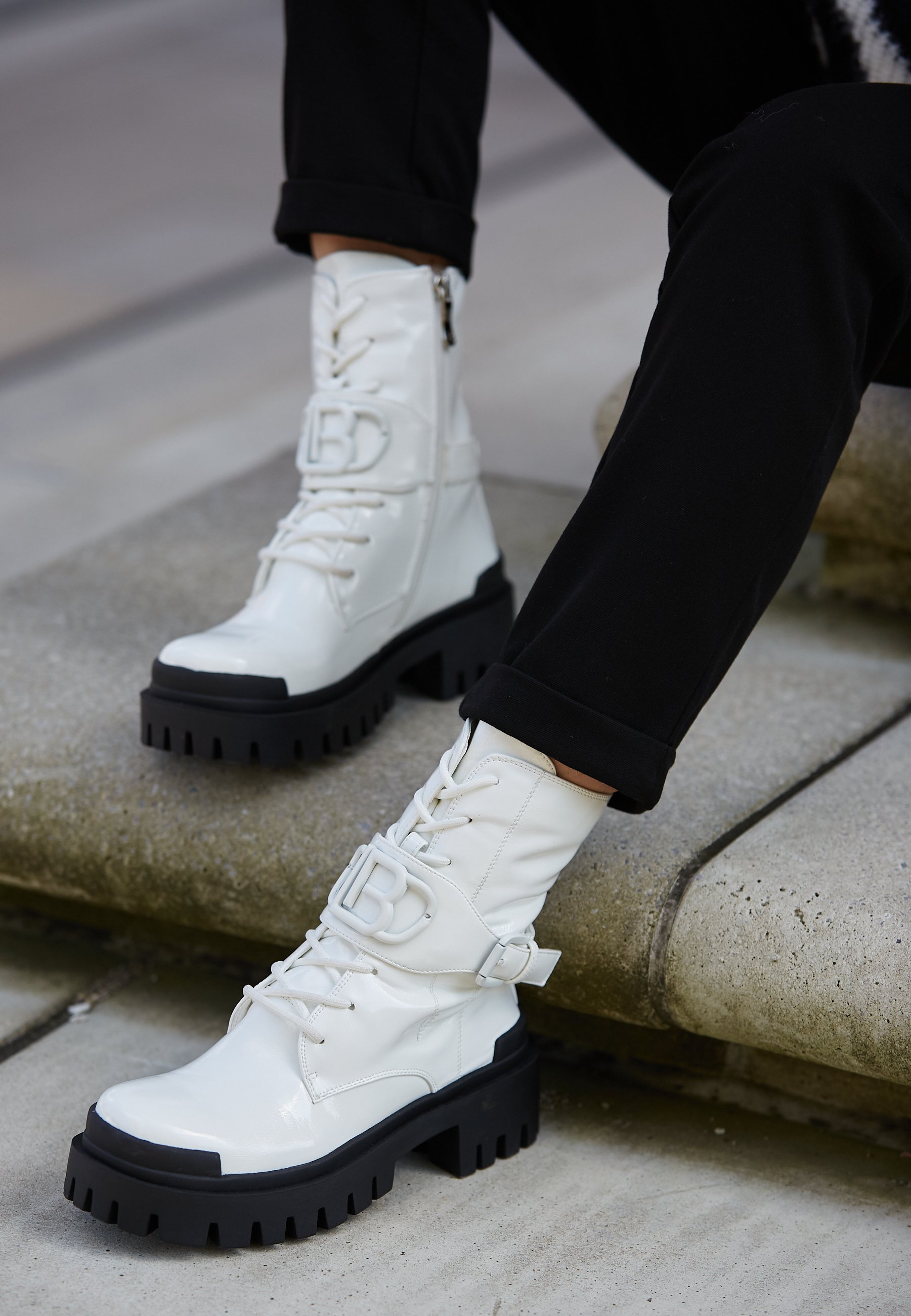white platform combat boots