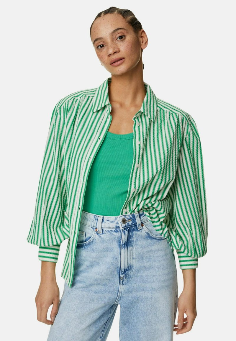 Marks & Spencer STRIPED COLLARED - Blusa - green mix