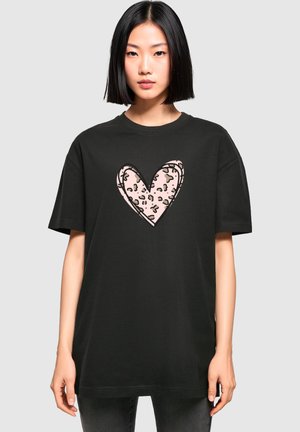 VALENTINES DAY LEOPARD HEART - T-shirt print - black