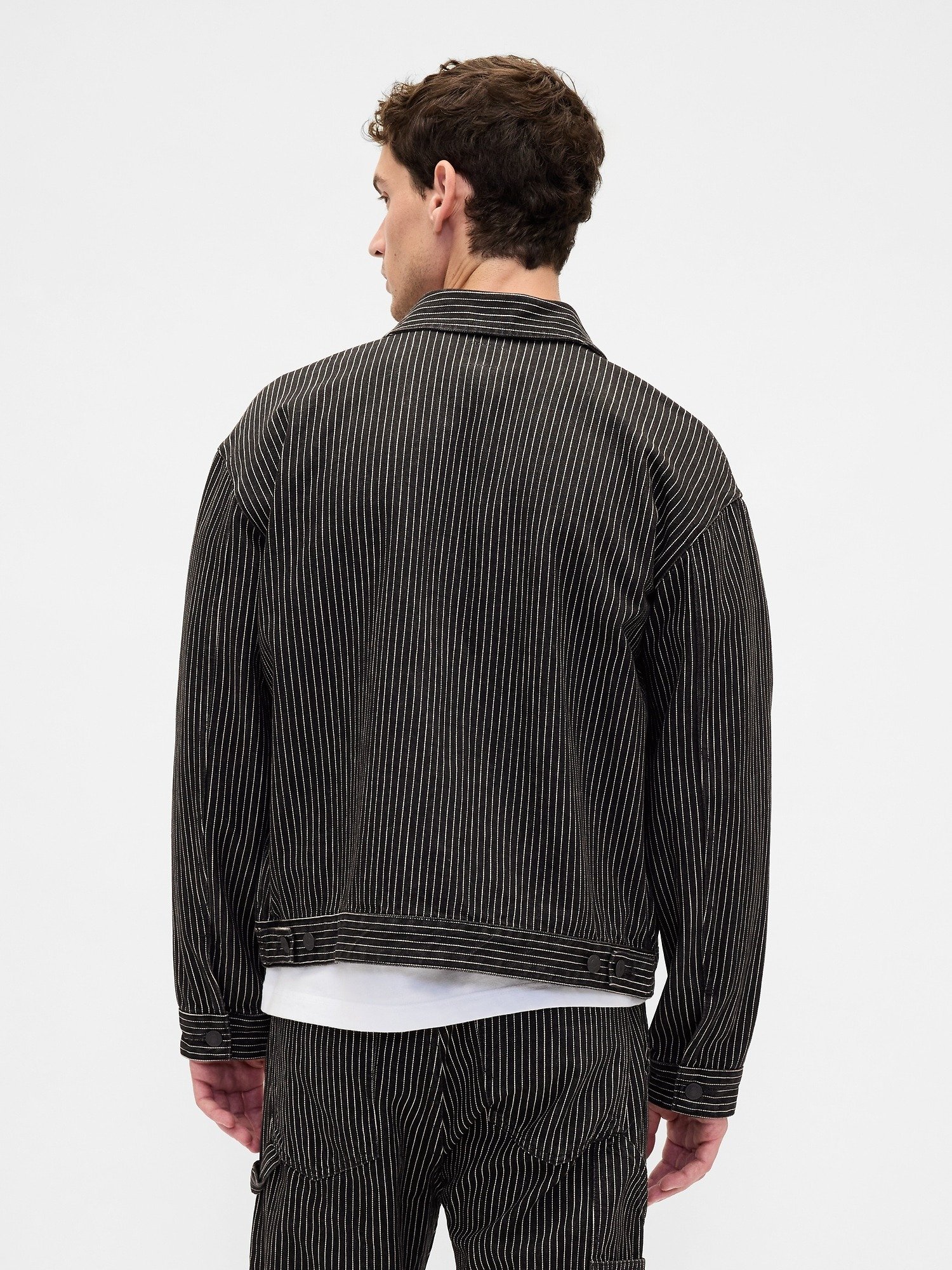 GAP PINSTRIPE ZIP JACKET - Denim jacket - black - Zalando.ie