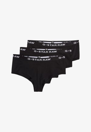 Svarta bomullstrumpor i ett paket om tre, med en vit G-Star RAW-logga på den elastiska midjebandet. Slät textur och klassisk skärning.