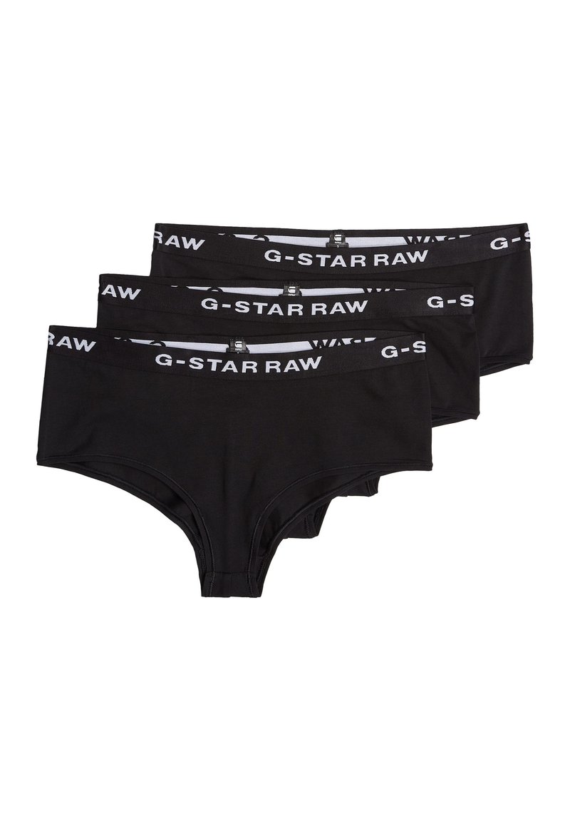 Črne bombažne hlačke v pakiranju treh, z belim logotipom G-Star RAW na elastiki pasu. Gladka tekstura in klasičen kroj.