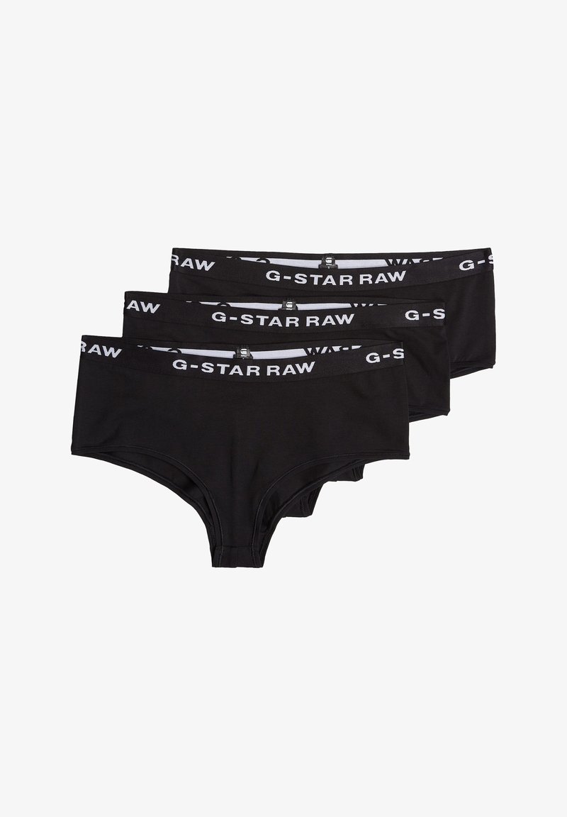 Črne bombažne hlačke v pakiranju treh, z belim logotipom G-Star RAW na elastiki pasu. Gladka tekstura in klasičen kroj.