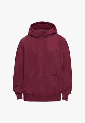 Felpa con cappuccio color mogano con tasca marsupio frontale, polsini e orlo a coste, e piccolo logo "DROPSIZE" sul petto.