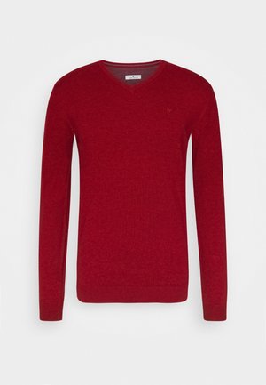 TOM TAILOR V NECK - Strickpullover - spicy red melange