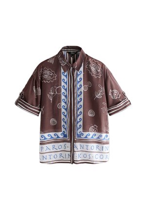 Next, REGULAR FIT - LIGHTWEIGHT SHORT SLEEVE SHIRT  . - Blúzka so zapínaním na gombíky - chocolate brown border print