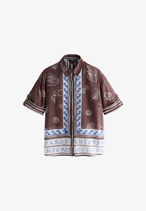 Next, REGULAR FIT - LIGHTWEIGHT SHORT SLEEVE SHIRT . - Blúzka so zapínaním na gombíky - chocolate brown border print