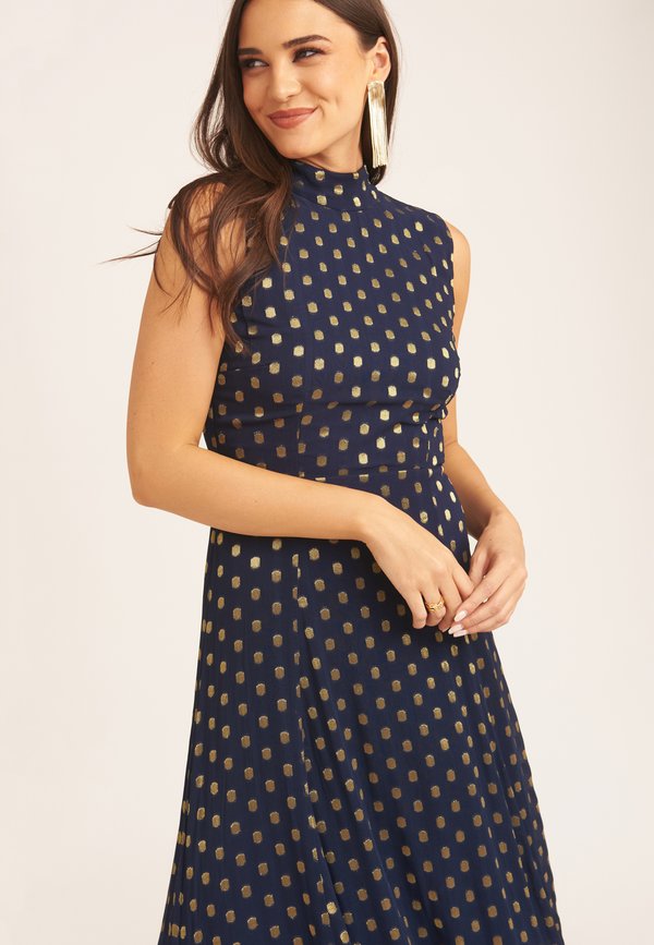 SPOT FOIL HIGH NECK TIE BACK MIDI  - Day dress4