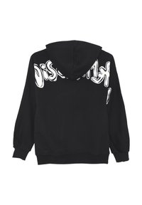 Felpa nera con cappuccio regolabile, caratterizzata da testo in stile graffiti bianco sul retro. Tessuto in cotone, dettagli a costine sui polsini e sull'orlo.
