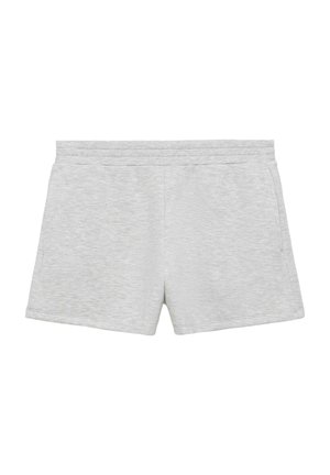 Shorts décontractés gris clair avec une taille élastique et des poches latérales, conçus pour le confort et une utilisation quotidienne.
