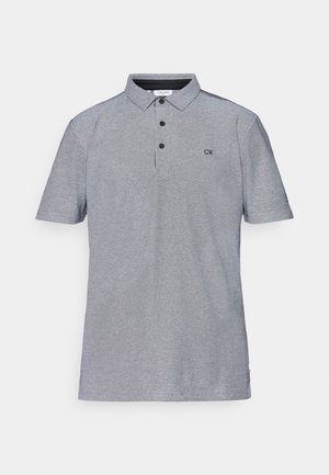 Graues Polohemd mit kurzen Ärmeln, Zweiknopf-Leiste und CK-Logo auf der Brust. Hergestellt aus strukturiertem Stoff mit einem klassischen Kragendesign.