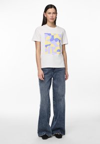 Pieces PCMOLLY O NECK TEE - Marškinėliai su spaudiniu - bright white/lavender