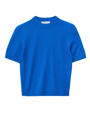 Jersey corto de manga corta de punto en azul brillante con cuello redondo y puños y dobladillo acanalados.