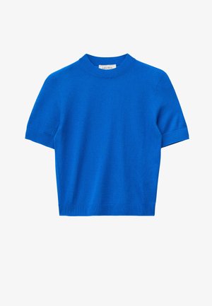 Jersey corto de manga corta de punto en azul brillante con cuello redondo y puños y dobladillo acanalados.