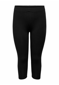 Schwarze Leggings aus dehnbarem Stoff, mit einem elastischen Bund und einem figurbetonten, knöchellangen Design. Keine sichtbaren Muster oder Akzente.