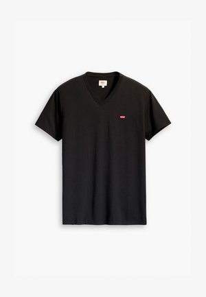 Must tume mustriga V-kaelusega T-särk, millel on väike punane Levi'si logo vasakul rinnal. Lühikesed varrukad ja mugav lõige. Pehme tekstuur.