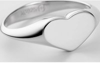 Silberner herzförmiger Ring mit einer glatten, reflektierenden Oberfläche und einem geschwungenen Band; gekennzeichnet mit "AC 925", was auf die Qualität von Sterlingsilber hinweist.