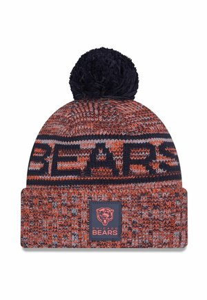 Berretto lavorato a maglia in arancione e blu navy con un pompon sulla parte superiore, caratterizzato da un audace motivo "BEARS" e un'etichetta con logo sul polsino.