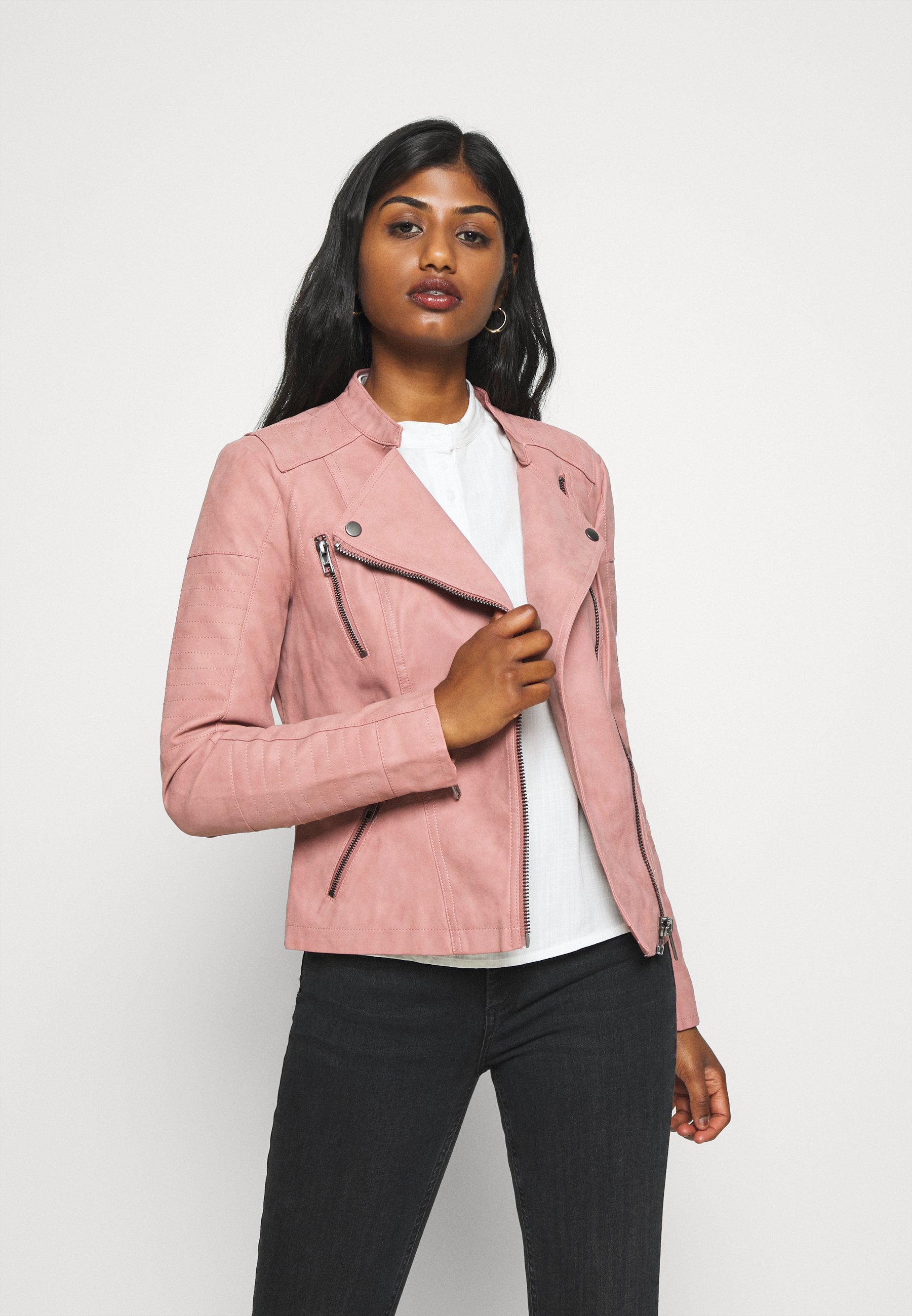 Only Petite Biker Kunstlederjacke Ash Rose Rosa Zalando At