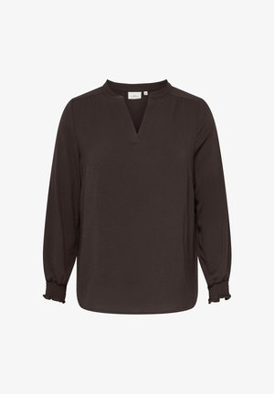 ONLY Carmakoma, CARMETTA L/S V-NECK TOP WVN NOOS - Bluse - coffee bean