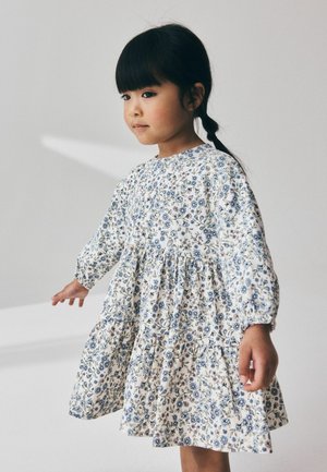 Next, REGULAR FIT - LONG SLEEVE TIERED DRESS . - Vestito di maglina - ecru blue ditsy