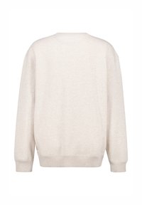 Felpa beige chiaro, realizzata in tessuto morbido, presenta un collo a giro, polsini a coste ed è progettata con una vestibilità rilassata.