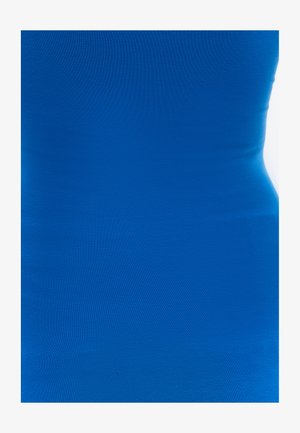 Blue fitted garment made of smooth fabric, showcasing a solid color with a uniform texture and no visible patterns or embellishments.
