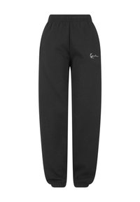 Schwarze Jogginghosen mit elastischem Bund und Bündchen an den Knöcheln. Verfügt über ein kleines weißes Logo vorne links. Hergestellt aus einem weichen, strapazierfähigen Stoff.