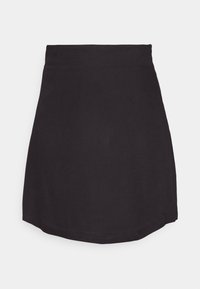 Mini saia preta feita de um tecido liso e elástico. Apresenta uma cintura ajustada e uma bainha arredondada para uma silhueta elegante.