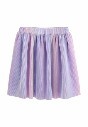 Gonna svasata e plissettata con strisce in lilla pastello e lavanda, dotata di vita elasticizzata e tessuto testurizzato.