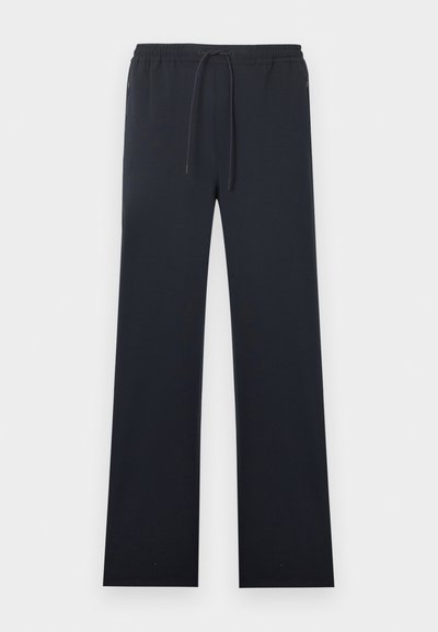 Μαύρο παντελόνι με ίσια γραμμή, ελαστική μέση και ρυθμιζόμενο κορδόνι, με πλαϊνές τσέπες με φερμουάρ.