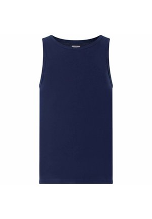 Canottiera senza maniche di colore blu navy realizzata in tessuto morbido. Presenta un collo rotondo e un logo ricamato in modo discreto sul davanti.