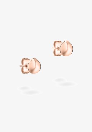 Rosa guld stiftøreringe med et glat, afrundet design og en blank finish. Har en enkel stift- og klipslukning.