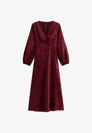 New Look FLORAL LONG SLEEVE MIDI - Vestito casual - burgundy