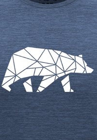 Sudadera azul de brezo con un diseño geométrico de oso blanco, compuesto por formas angulares y líneas limpias.