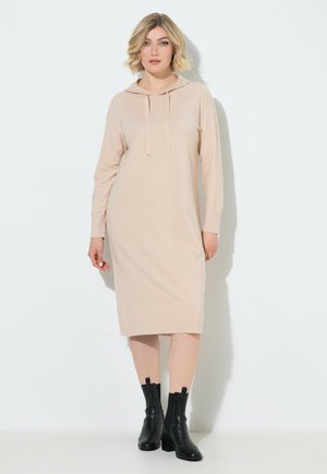 Ulla Popken, LONG SLEEVE HOODED SWEATSHIRT DRESS - Sweatkleid - beige melange